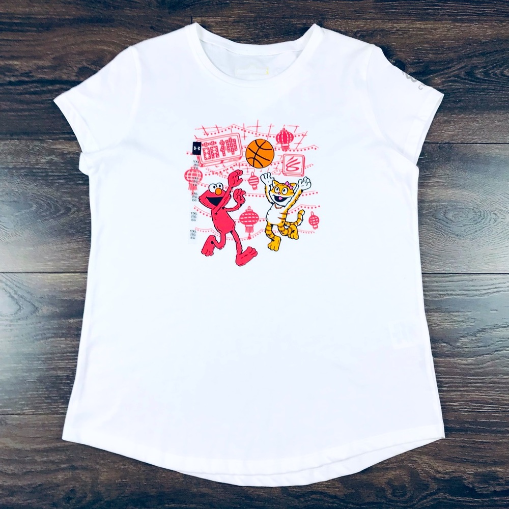 Under Armour Stephan Curry X Seame Street Girls Youth White Loose Shirt Size YXL